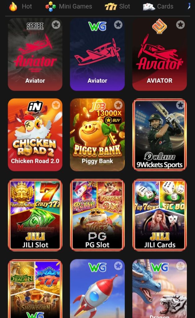 CM999 Game home screen showing dashboard, game categories, wallet balance, and navigation menu