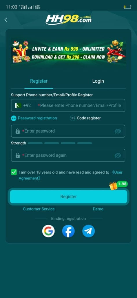 HH98 game Registration guide