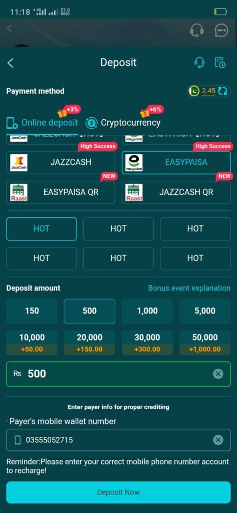 how to deposit money in HH98 game