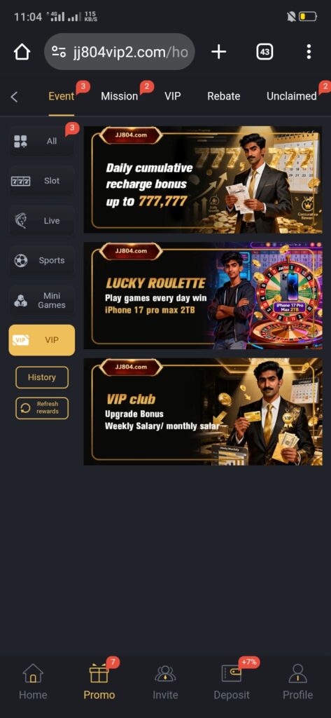 JJ804 Game bonuses, VIP levels, referral rewards, cashback promotions, and daily member benefits overview